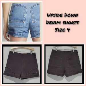 Upside Down Dark Denim High Waist Shorts W Gold Detail Street wear size 36/S